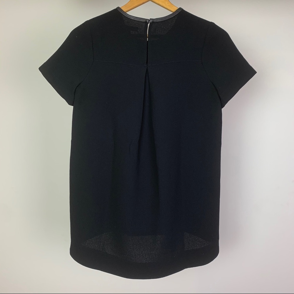 Madewell Leather Trim Tailored Tee Black Blouse - Picture 10 of 16